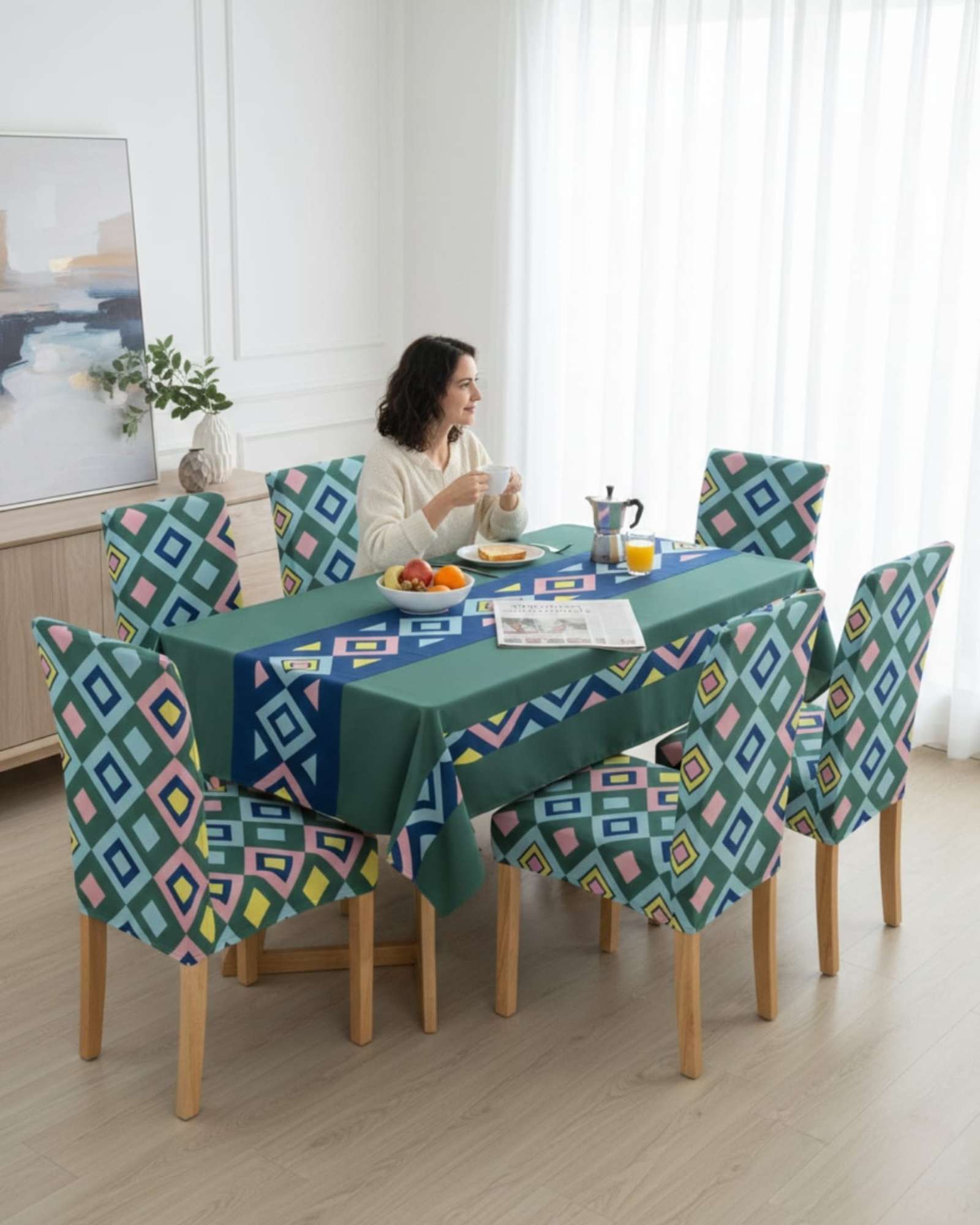 JUEGO DE MANTEL ANTIMANCHAS 140X220 + 6 FUNDAS DE SILLA - 3