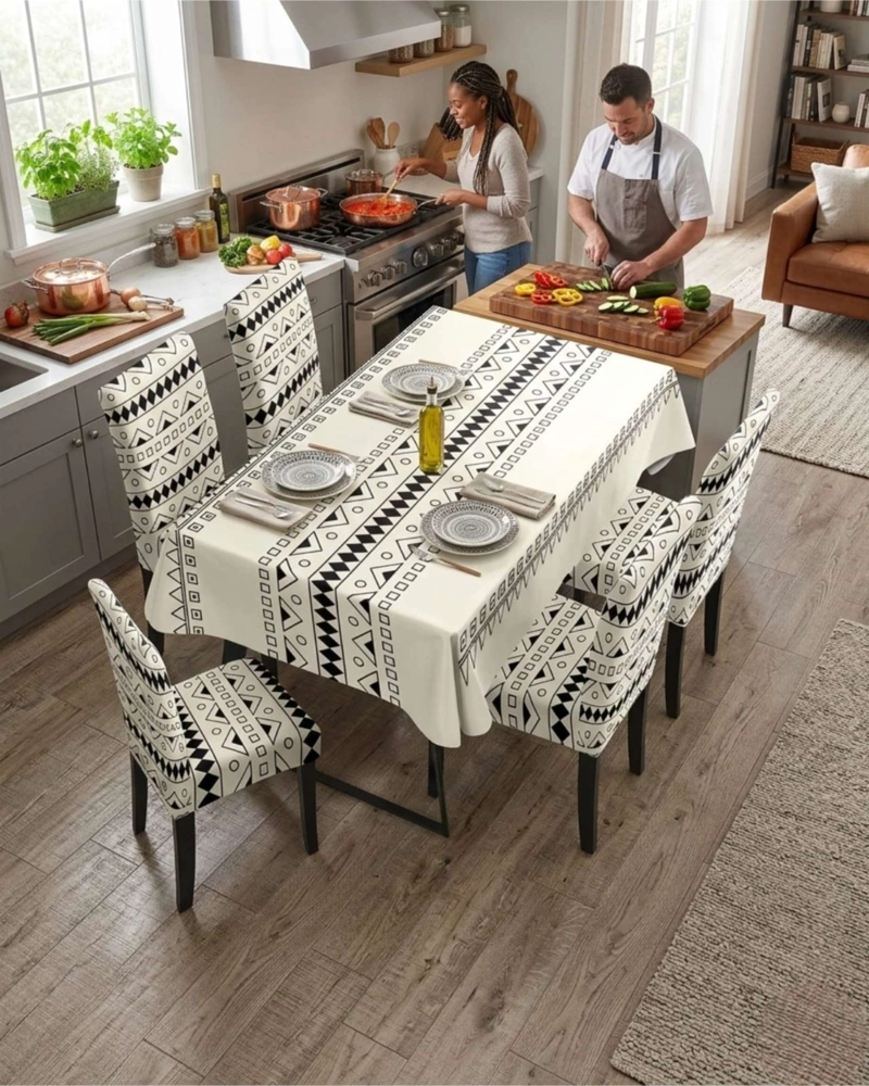 JUEGO DE MANTEL ANTIMANCHAS 140X220 + 6 FUNDAS DE SILLA - 4