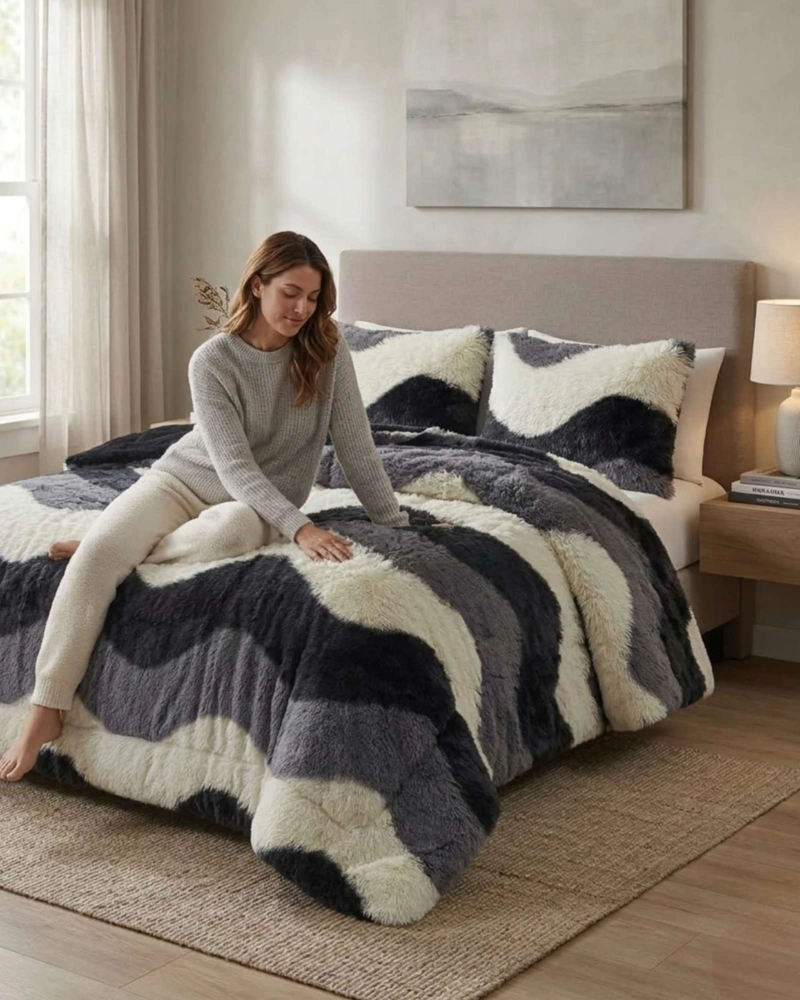 CUBRECAMA 'OLAS DE PELUCHE' CON CHIPORRO 2 PLAZAS - 1