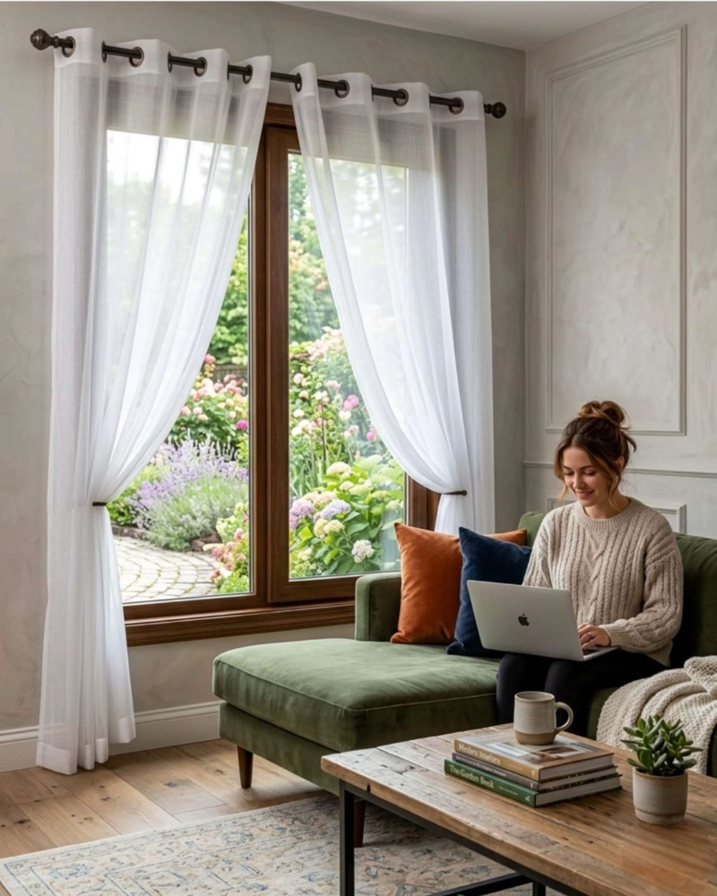 JUEGO DE CORTINAS VISILLO TRANSLUCIDO MODERNAS CON ARGOLLAS DORAL - 1