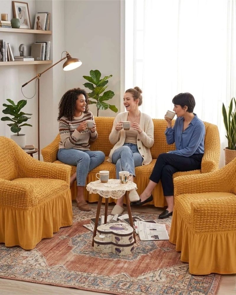 JUEGO DE FUNDAS CUBRE SILLON TURCO 3+1+1 CON TEXTURA DE BURBUJA - 4
