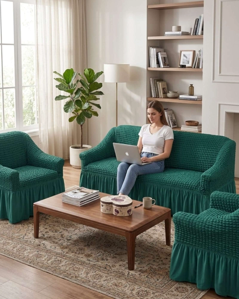 JUEGO DE FUNDAS CUBRE SILLON TURCO 3+1+1 CON TEXTURA DE BURBUJA - 1