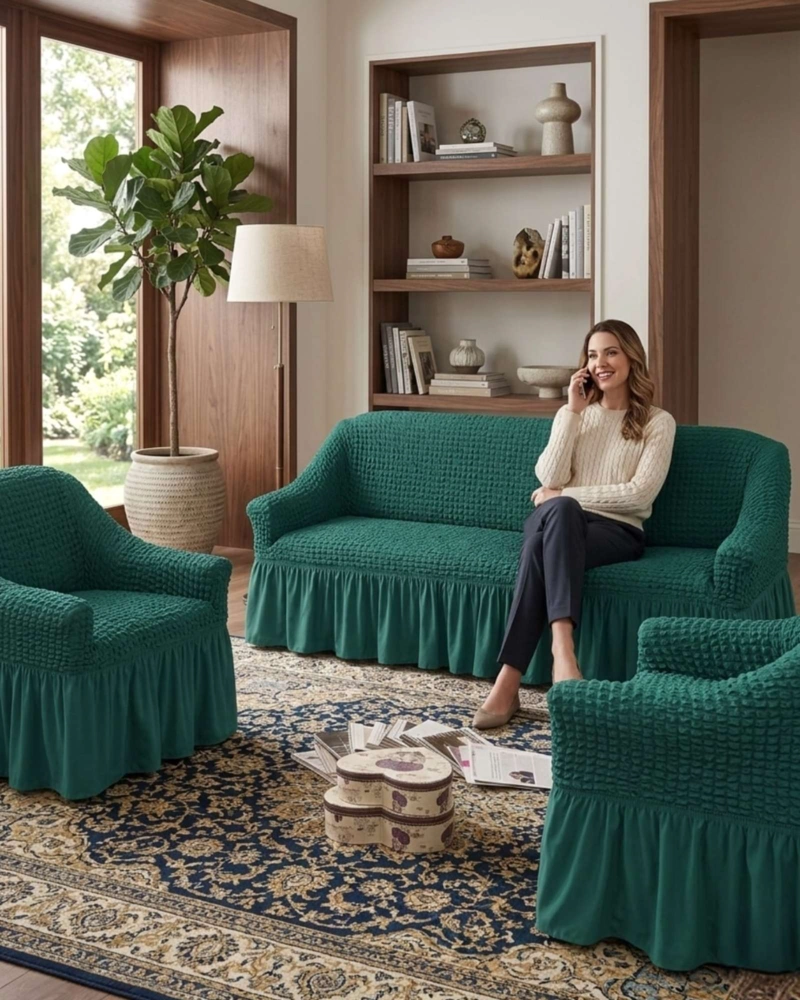 JUEGO DE FUNDAS CUBRE SILLON TURCO 3+1+1 CON TEXTURA DE BURBUJA - 2