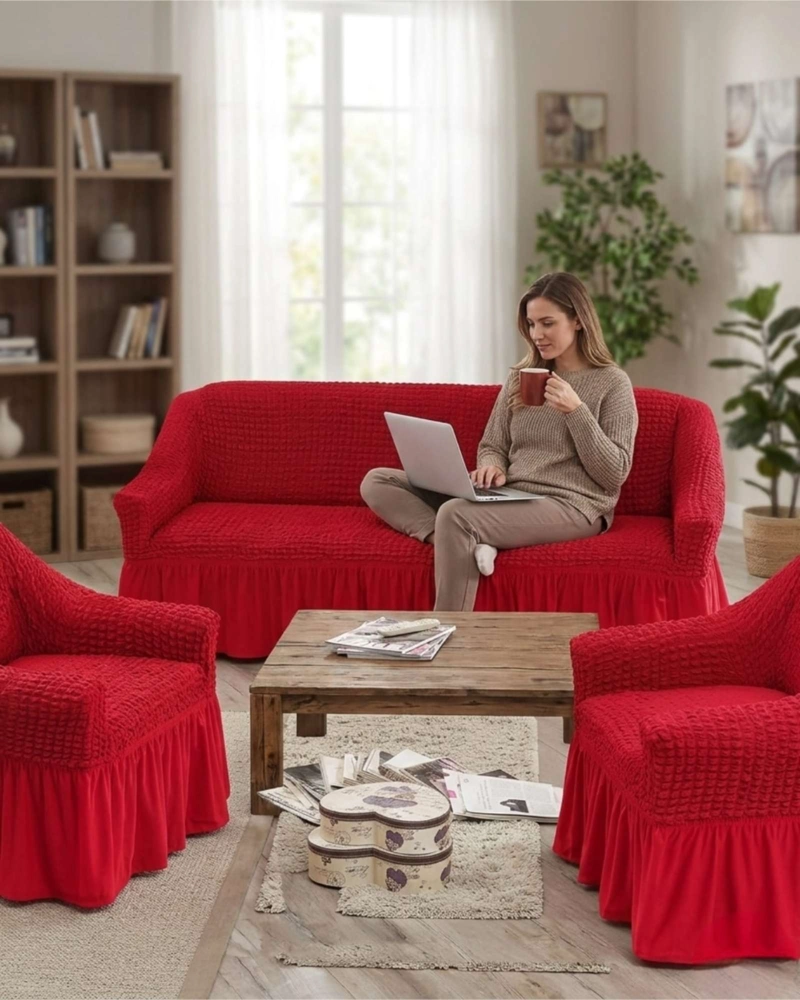 JUEGO DE FUNDAS CUBRE SILLON TURCO 3+1+1 CON TEXTURA DE BURBUJA - 5