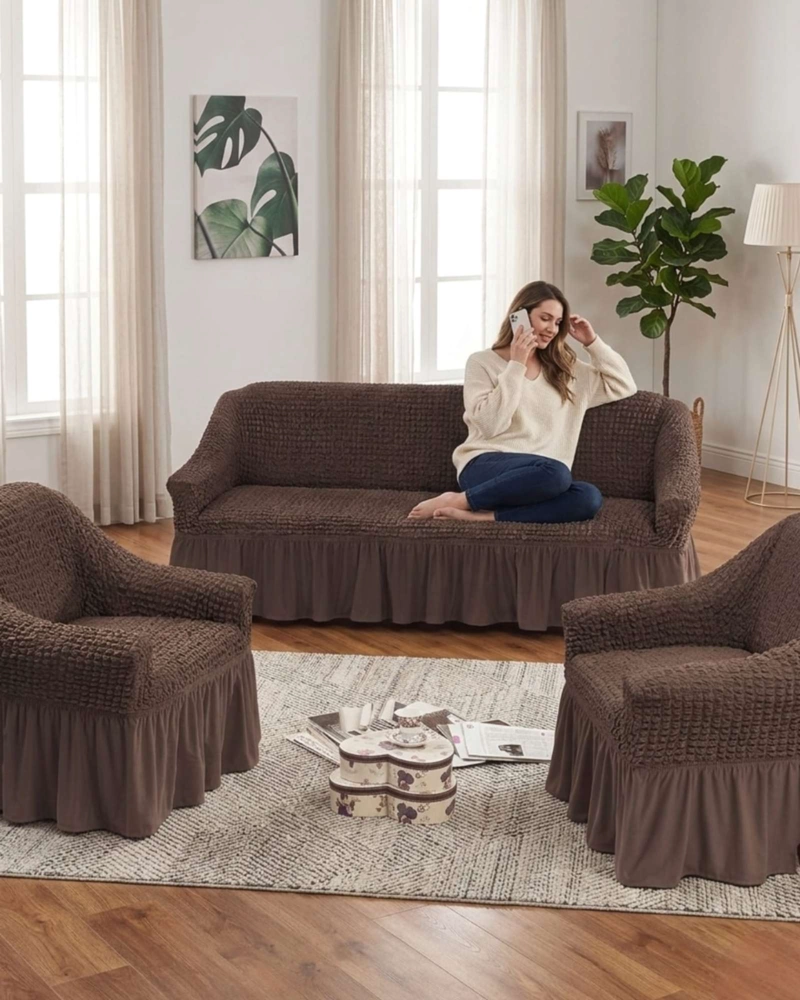 JUEGO DE FUNDAS CUBRE SILLON TURCO 3+1+1 CON TEXTURA DE BURBUJA - 5