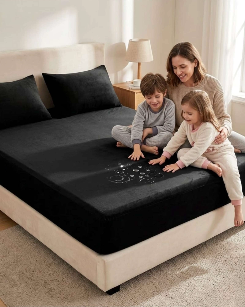 PROTECTOR DE COLCHON IMPERMEABLE 2 PLAZAS COLOR NEGRO - 2