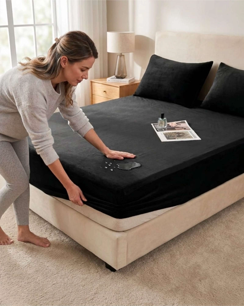 PROTECTOR DE COLCHON IMPERMEABLE 2 PLAZAS COLOR NEGRO - 6