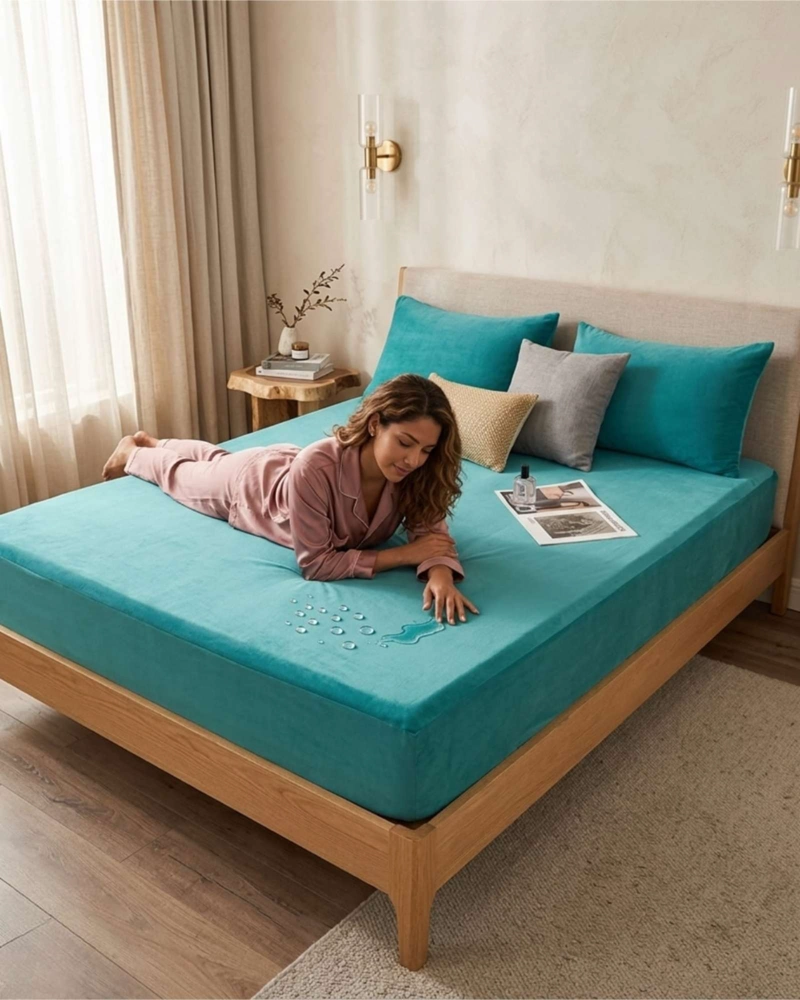PROTECTOR DE COLCHON IMPERMEABLE SUPER KING COLOR TURQUESA - 5