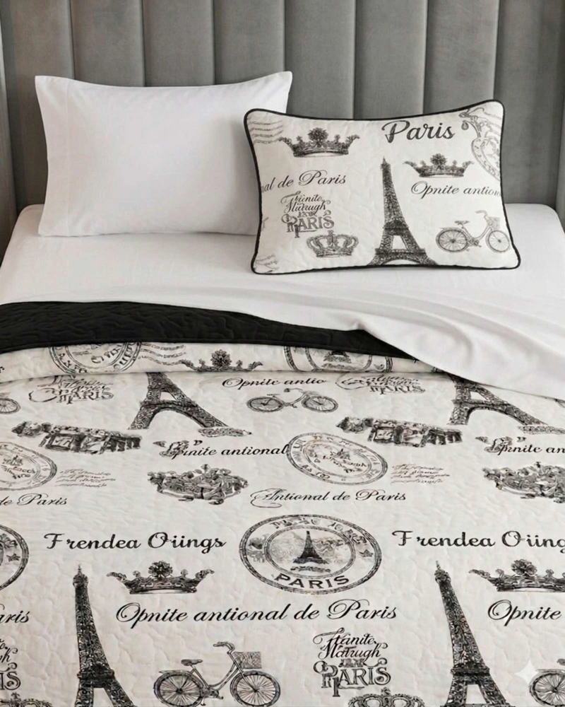 PACK PLAZA Y MEDIA QUILT DE VERANO TORRE EIFFEL + SABANAS BLANCAS - 1