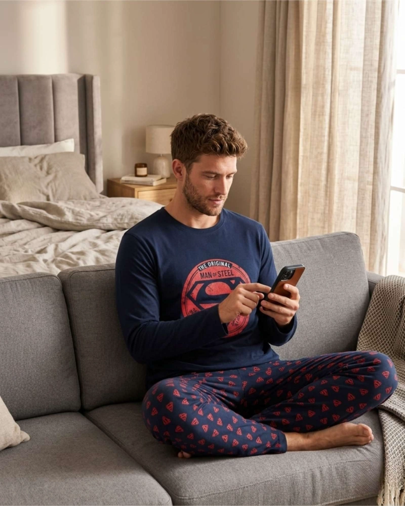 PIJAMA SUPERMAN HOMBRE MICROPOLAR TERMICO INVIERNO TALLA M A1 - 3