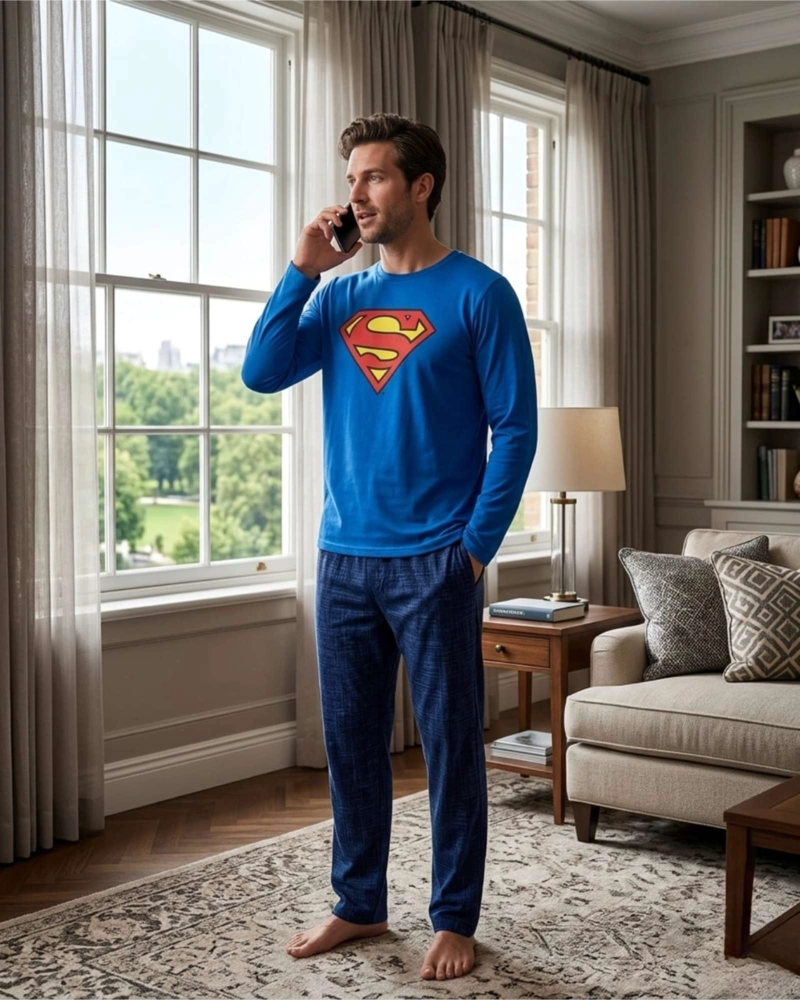 PIJAMA SUPERMAN HOMBRE MICROPOLAR TE RMICO INVIERNO TALLA M A3 - 1