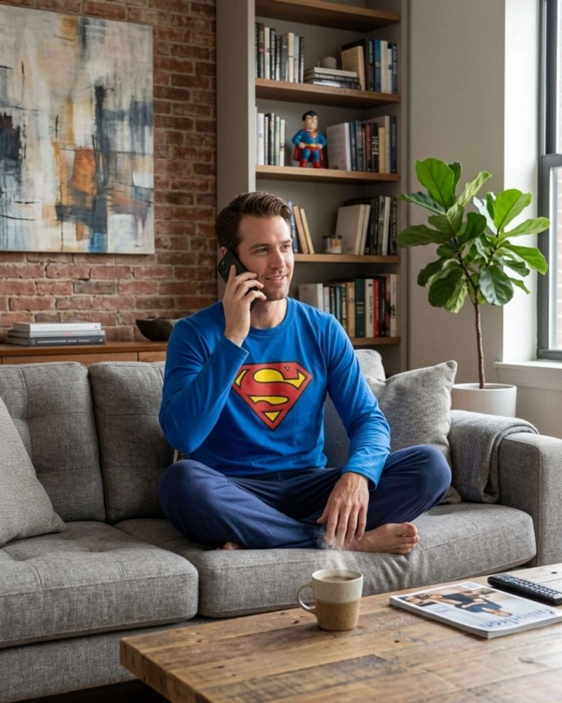 PIJAMA SUPERMAN HOMBRE MICROPOLAR TE RMICO INVIERNO TALLA M A3 - 3