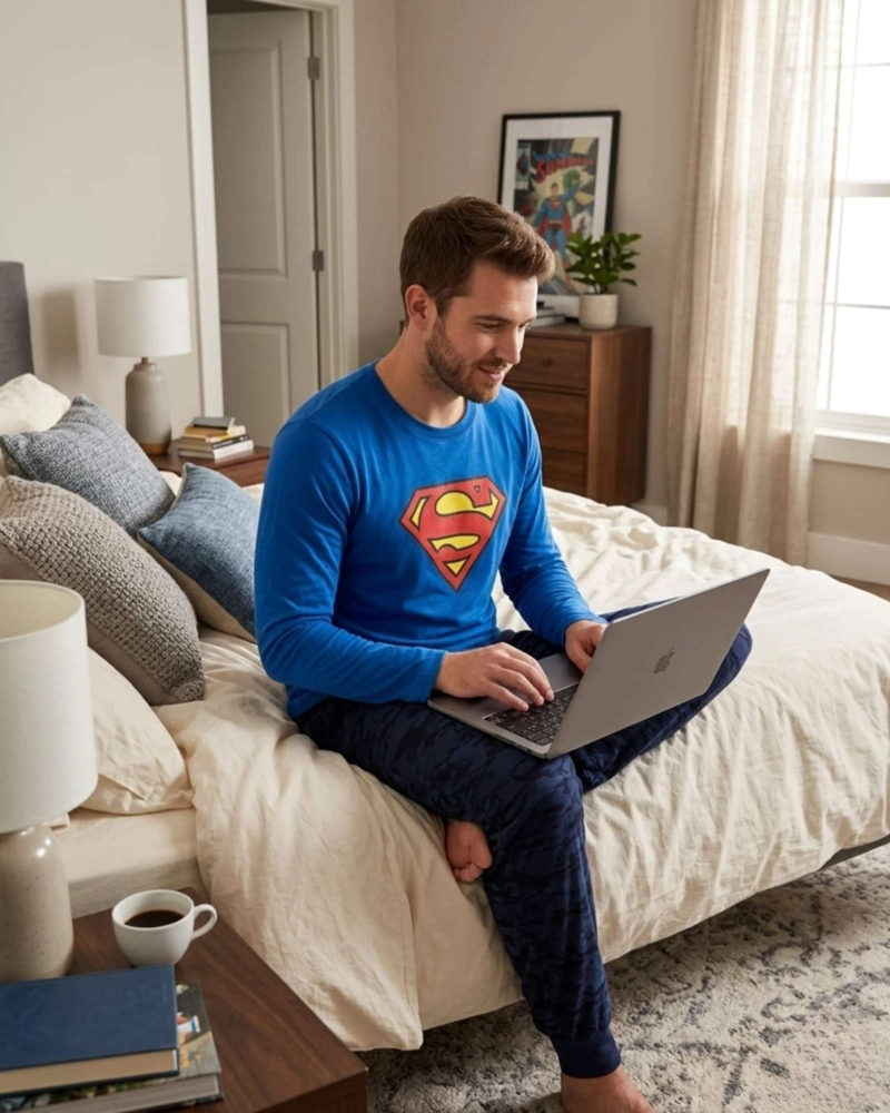 PIJAMA SUPERMAN HOMBRE MICROPOLAR TE RMICO INVIERNO TALLA M A3 - 5