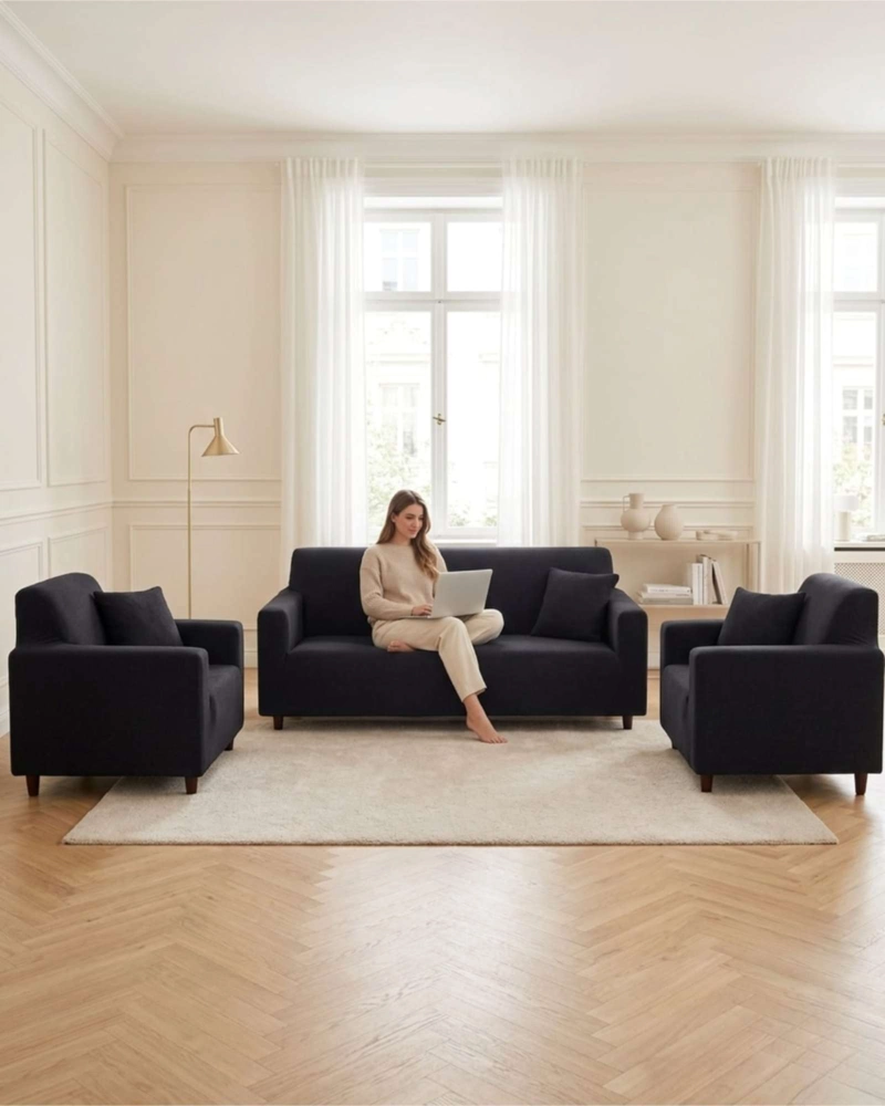 JUEGO DE FUNDAS PARA SILLONES 3+1+1 DISEÑO HOJAS ELASTICAS Y LAVABLES - 4