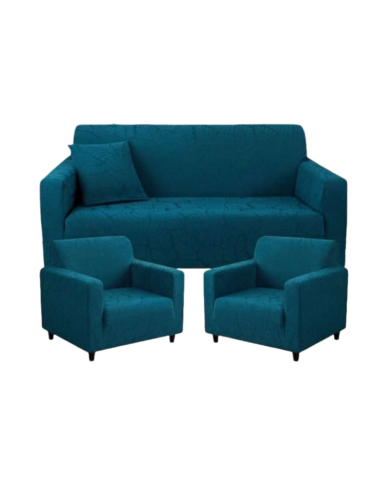 JUEGO DE FUNDAS PARA SILLONES 3+1+1 DISEÑO HOJAS ELASTICAS Y LAVABLES - 6