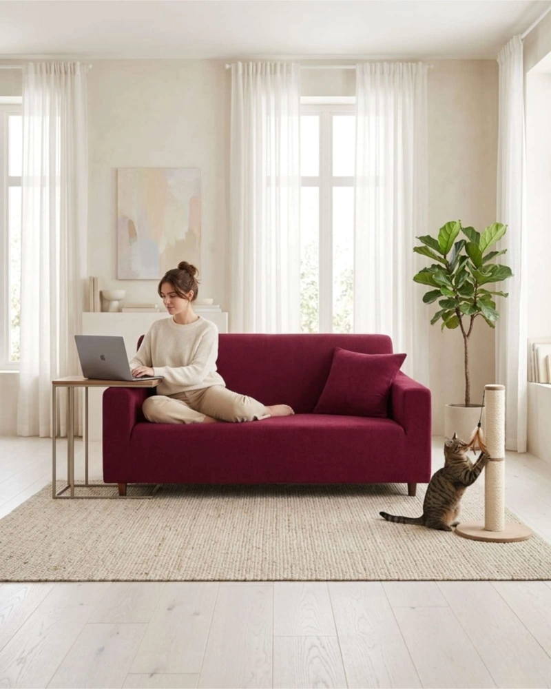 CUBRE SOFA 3 CUERPOS TIPO T TEXTURIZADO TELA SPANDEX AJUSTABLE - 3
