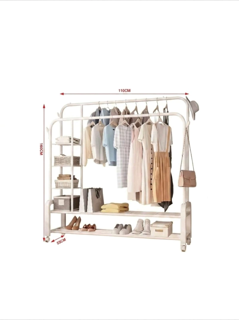 PERCHERO ORGANIZADOR DOBLE CON ESTANTES Y RUEDAS MULTIFUNCIONAL - 3