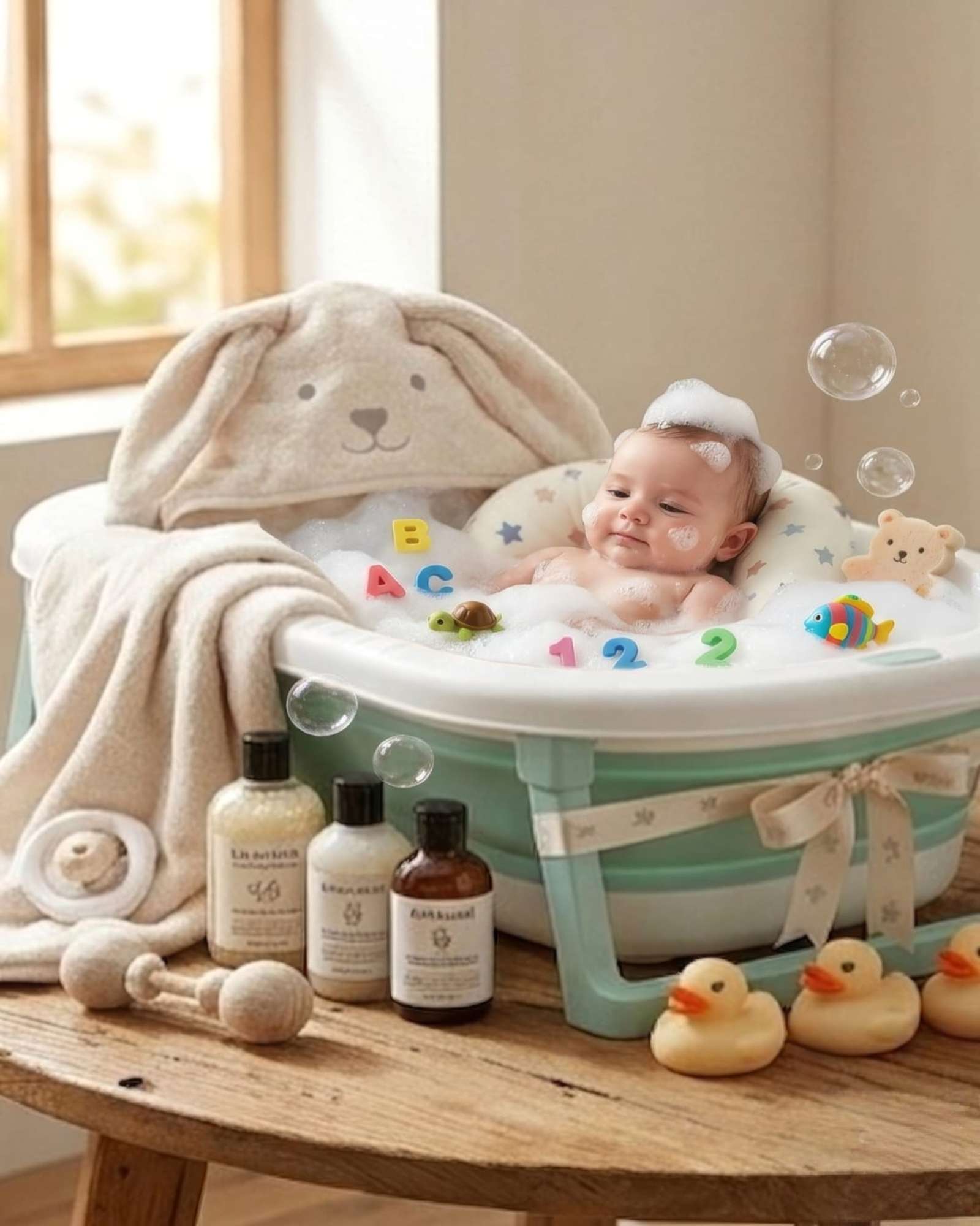 BAÑERA PLEGABLE PREMIUM TERMOMETRO DIGITAL + COJIN ERGONOMICO ANTIDESLIZANTE - 6