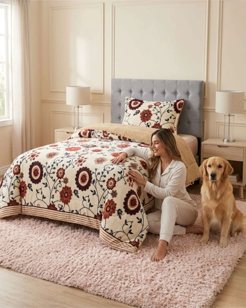 CUBRECAMA PLUSH CON CHIPORRO PLAZA Y MEDIA DISEÑO PREMIUM - 2