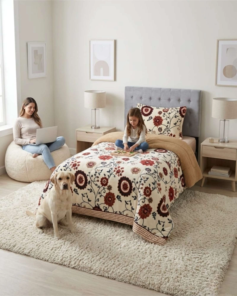 CUBRECAMA PLUSH CON CHIPORRO PLAZA Y MEDIA DISEÑO PREMIUM - 5