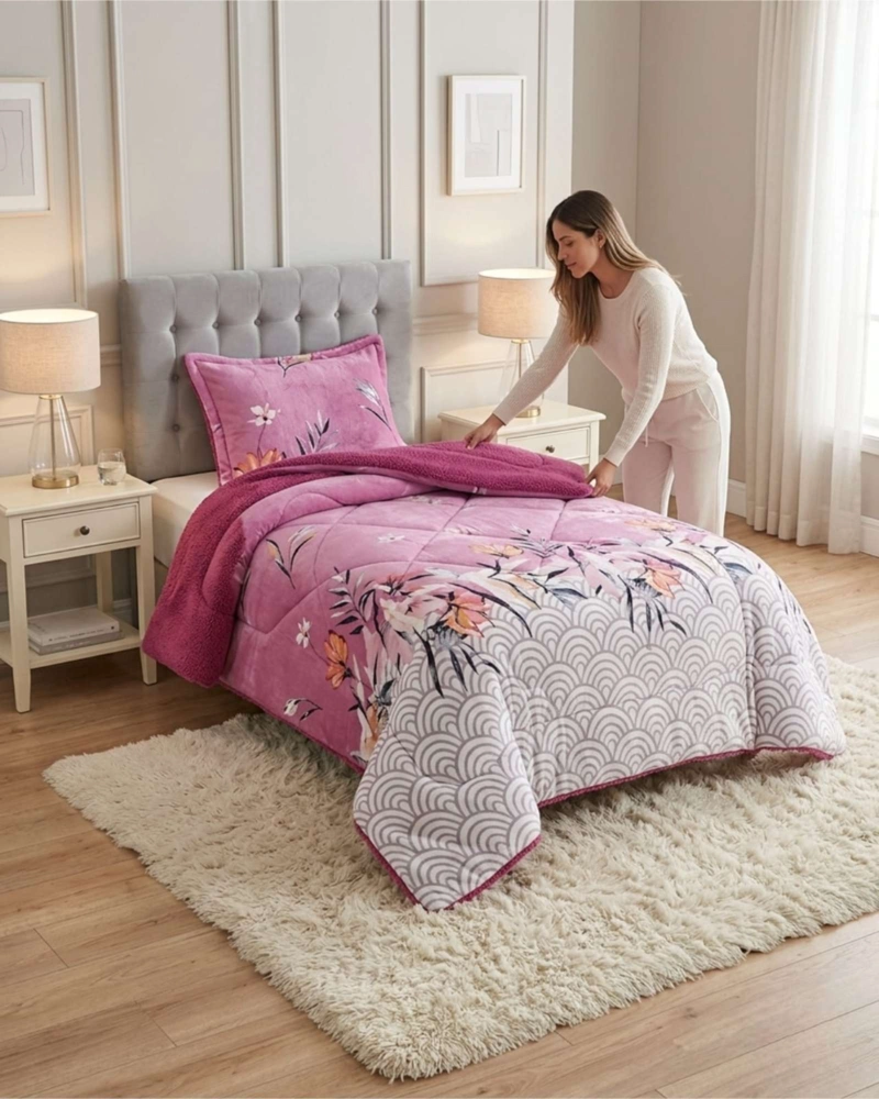 CUBRECAMA PLUSH CON CHIPORRO PLAZA Y MEDIA DISEÑO PREMIUM - 1