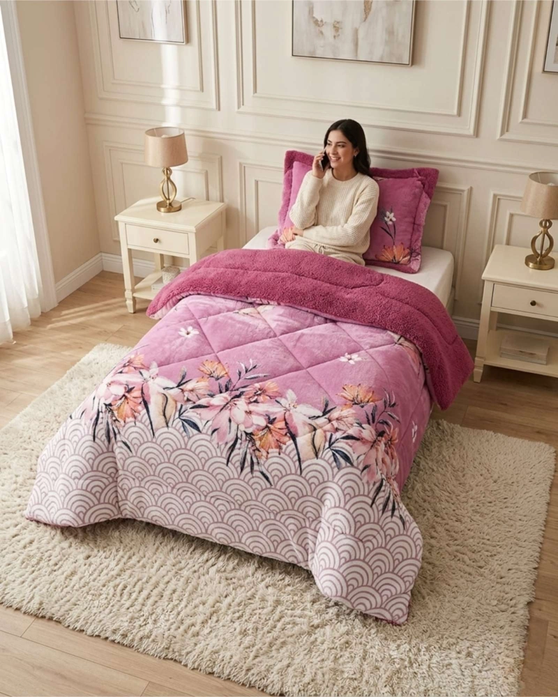 CUBRECAMA PLUSH CON CHIPORRO PLAZA Y MEDIA DISEÑO PREMIUM - 4