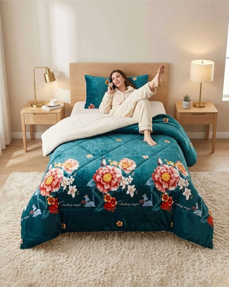 CUBRECAMA PLUSH CON CHIPORRO PLAZA Y MEDIA DISEÑO PREMIUM - 1