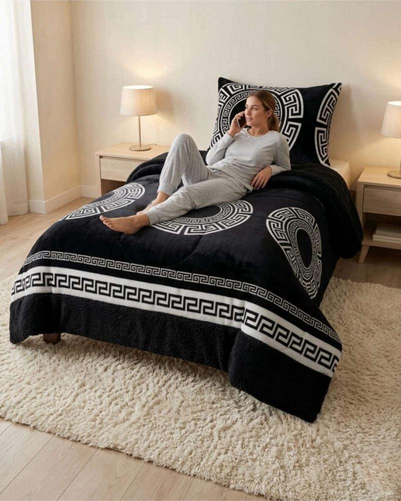 CUBRECAMA PLUSH CON CHIPORRO PLAZA Y MEDIA DISEÑO PREMIUM - 1