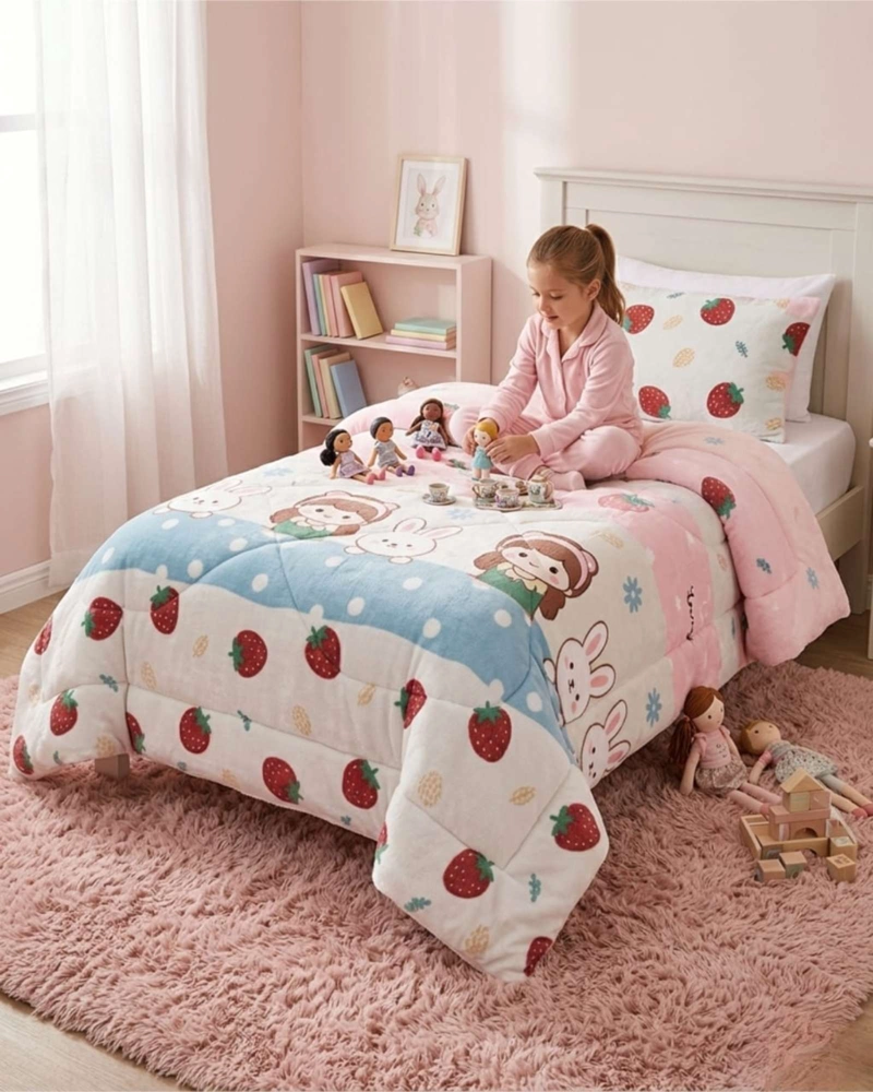 CUBRECAMA PLUSH CON CHIPORRO PLAZA Y MEDIA DISEÑO PREMIUM - 1