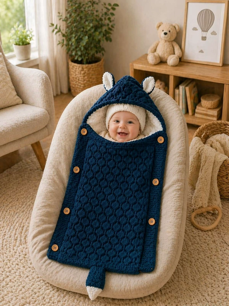 SACO DE DORMIR PARA BEBE CON CAPOTA Y FORRO CALIDO TEJIDO - 4