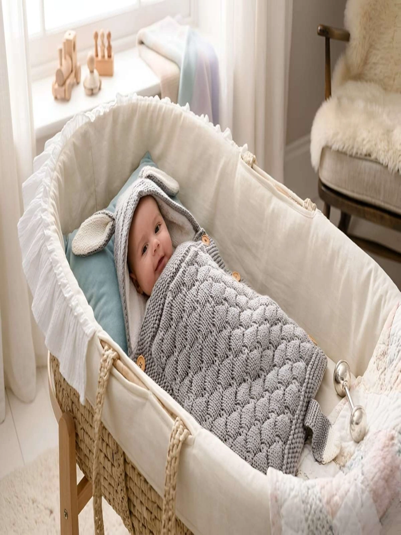 SACO DE DORMIR PARA BEBE CON CAPOTA Y FORRO CALIDO TEJIDO - 1