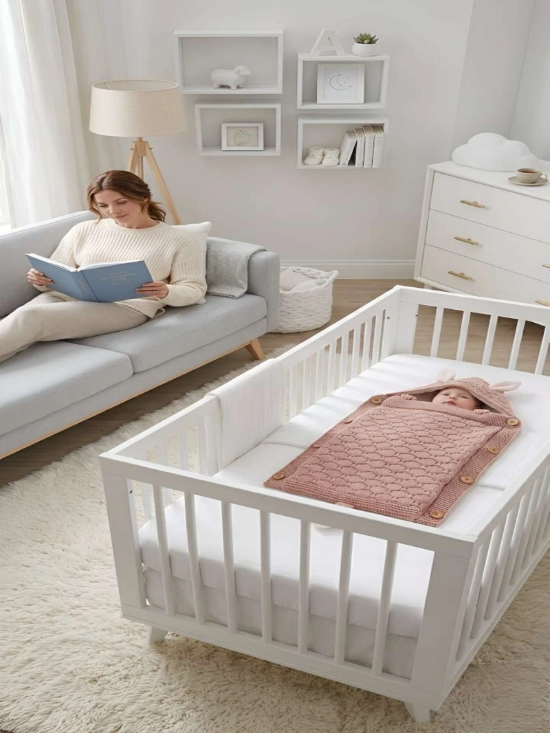 SACO DE DORMIR PARA BEBE CON CAPOTA Y FORRO CALIDO TEJIDO - 4