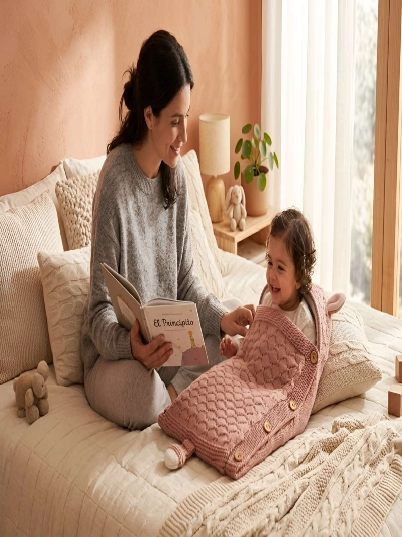 SACO DE DORMIR PARA BEBE CON CAPOTA Y FORRO CALIDO TEJIDO - 5