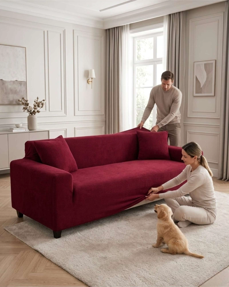 FUNDA DE SOFA 4 CUERPOS TELA CUADRILLE DE ELASTICO PREMIUM - 4