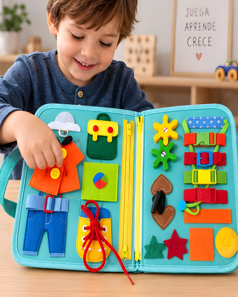 LIBRO SENSORIAL CON TABLERO DE ACTIVIDADES MOTRICIDAD FINA - 1