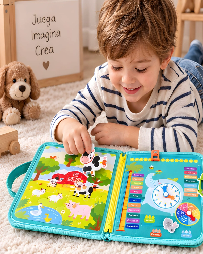 LIBRO SENSORIAL CON TABLERO DE ACTIVIDADES MOTRICIDAD FINA - 2