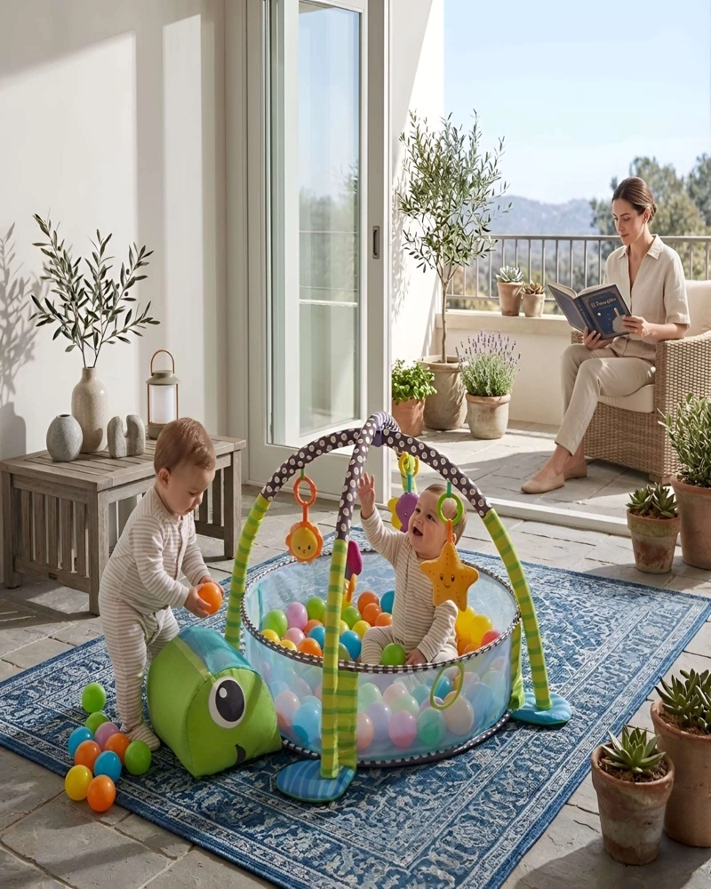 GIMNASIO DE ACTIVIDADES Y PISCINA DE PELOTAS 2 EN 1 PARA BEBE - 3