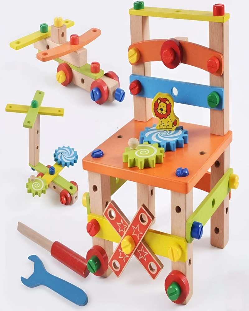 SILLA DE ACTIVIDADES Y BANCO DE HERRAMIENTAS DE MADERA MONTESSORI 2 EN 1 - 7