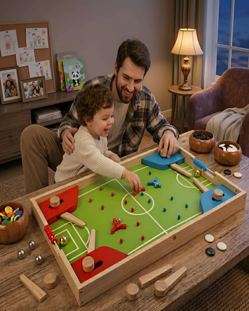CENTRO DE JUEGOS DE MADERA 4 EN 1 - FUTBOL PINBALL, LUDO Y JUEGOS DE ESTRATEGIA - 1