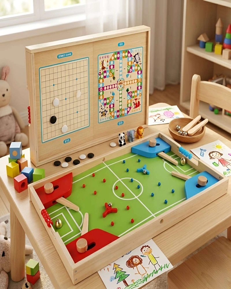 CENTRO DE JUEGOS DE MADERA 4 EN 1 - FUTBOL PINBALL, LUDO Y JUEGOS DE ESTRATEGIA - 2