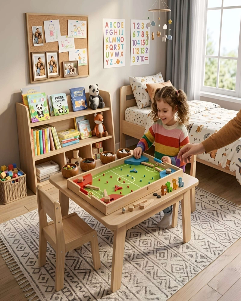 CENTRO DE JUEGOS DE MADERA 4 EN 1 - FUTBOL PINBALL, LUDO Y JUEGOS DE ESTRATEGIA - 3