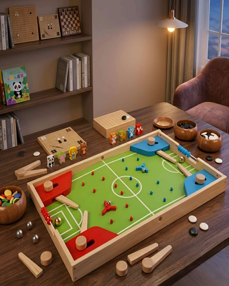 CENTRO DE JUEGOS DE MADERA 4 EN 1 - FUTBOL PINBALL, LUDO Y JUEGOS DE ESTRATEGIA - 5