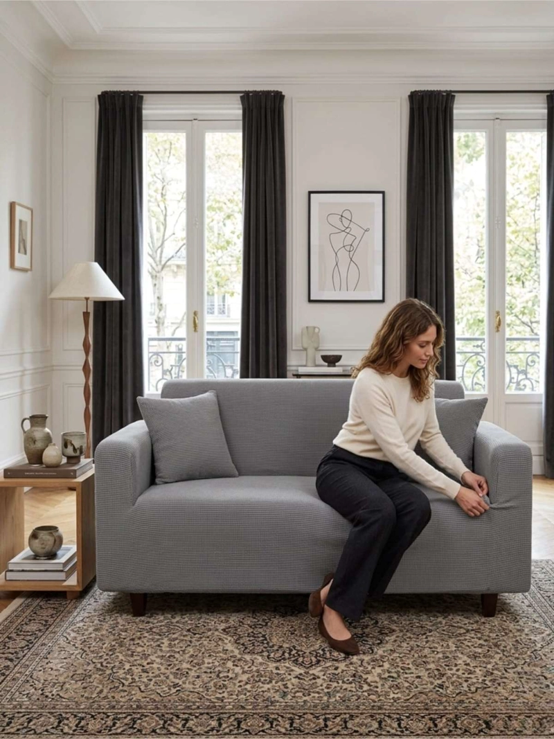 FUNDA DE SOFA ELASTICA CUADRILLE : RENUEVA TU LIVING EN MINUTOS (4 CUERPOS) - 2