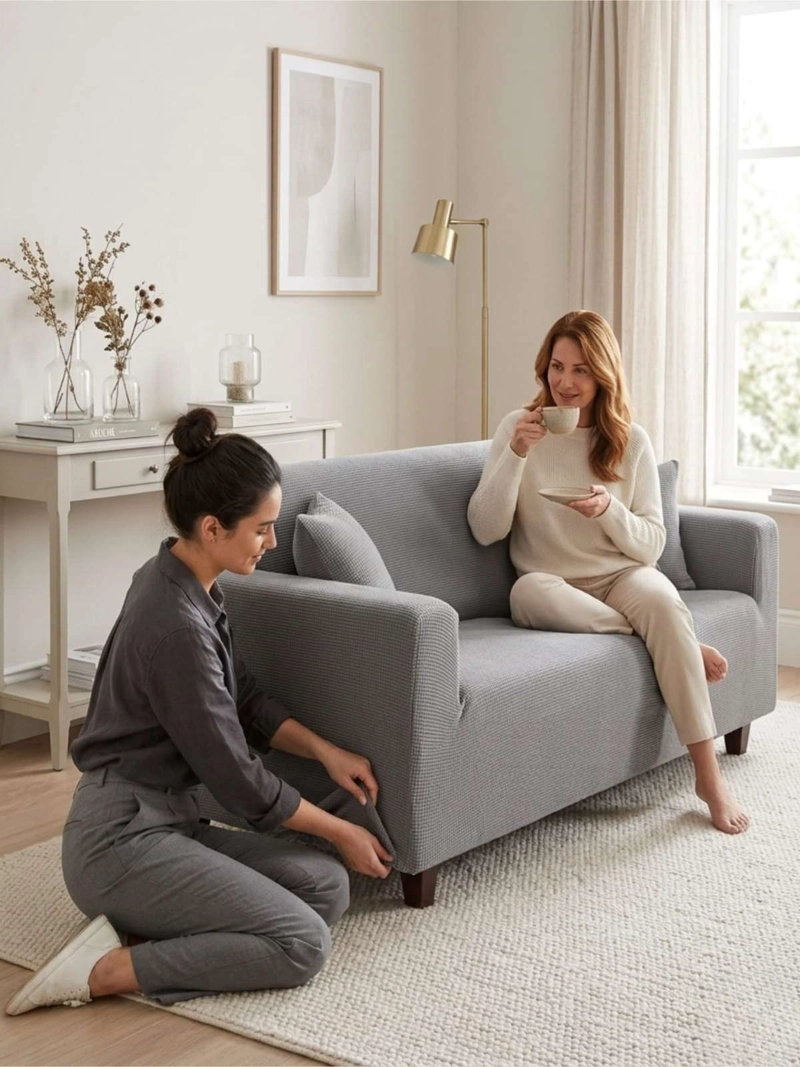 FUNDA DE SOFA ELASTICA CUADRILLE : RENUEVA TU LIVING EN MINUTOS (4 CUERPOS) - 4