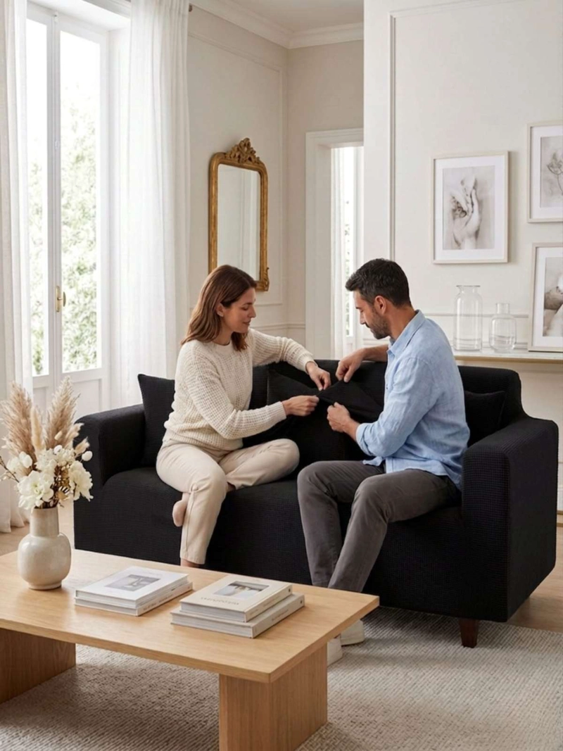 FUNDA DE SOFA ELASTICA CUADRILLE : RENUEVA TU LIVING EN MINUTOS (4 CUERPOS) - 6