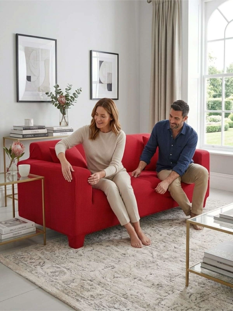 FUNDA DE SOFA ELASTICA CUADRILLE : RENUEVA TU LIVING EN MINUTOS (3 CUERPOS) - 1