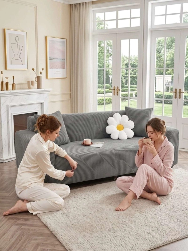 FUNDA DE SOFA ELASTICA CUADRILLE : RENUEVA TU LIVING EN MINUTOS (3 CUERPOS) - 1