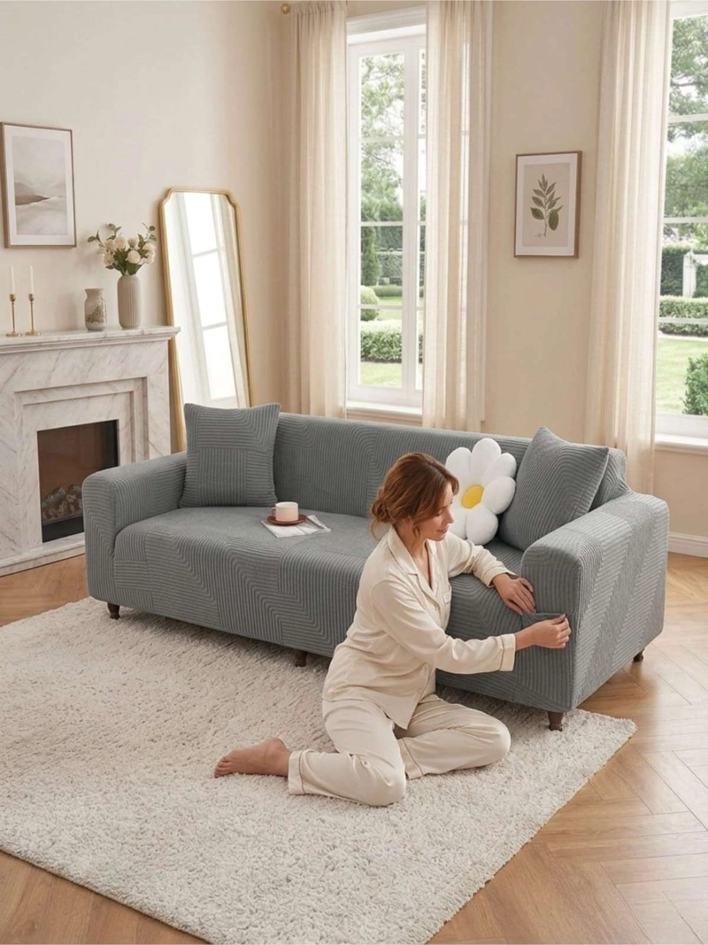 FUNDA DE SOFA ELASTICA CUADRILLE : RENUEVA TU LIVING EN MINUTOS (3 CUERPOS) - 4