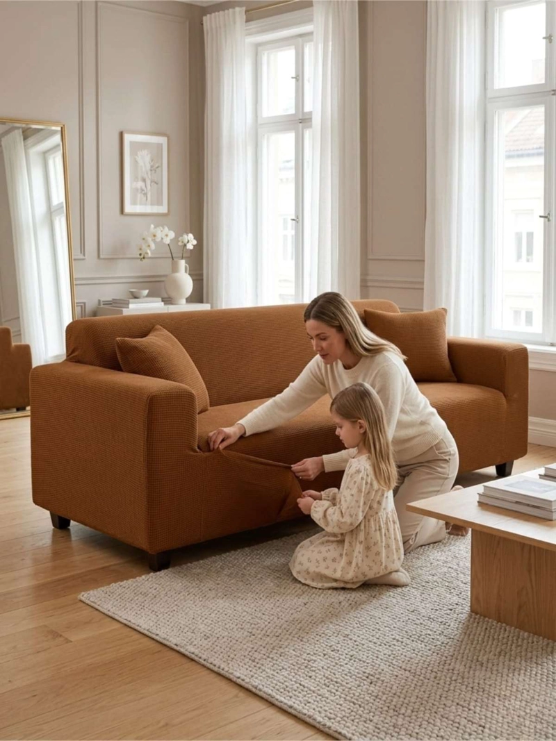FUNDA DE SOFA ELASTICA CUADRILLE : RENUEVA TU LIVING EN MINUTOS (3 CUERPOS) - 1