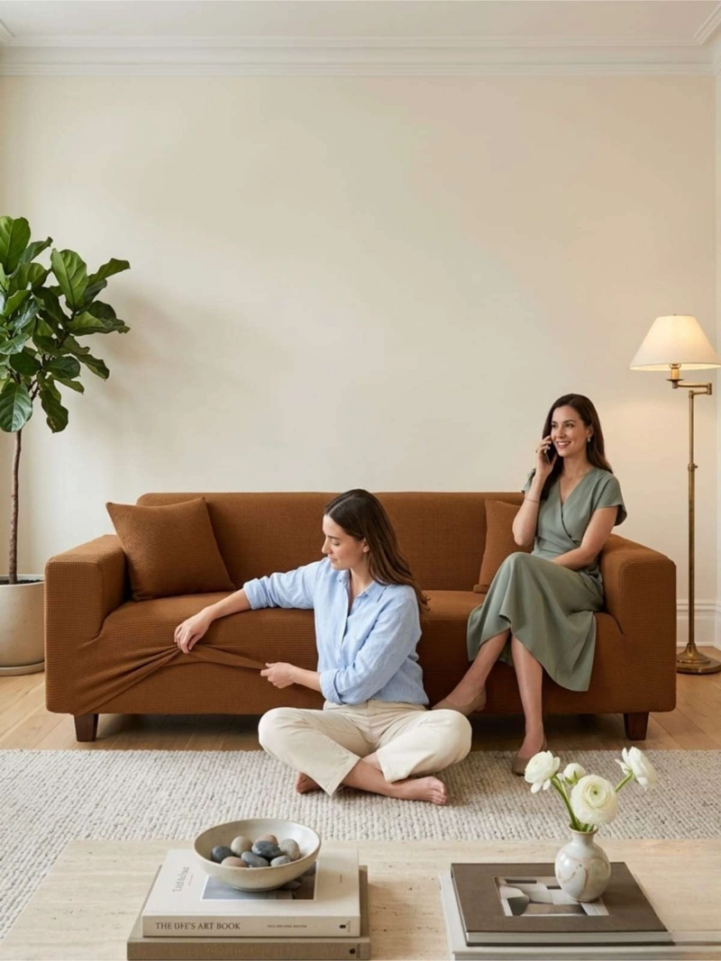 FUNDA DE SOFA ELASTICA CUADRILLE : RENUEVA TU LIVING EN MINUTOS (3 CUERPOS) - 4